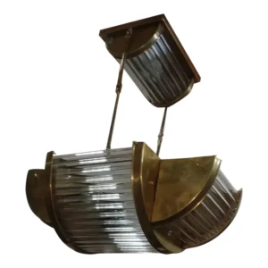Vintage Art Deco Skyscraper Rod Ship Chandelier Fixture in Brass & Glass