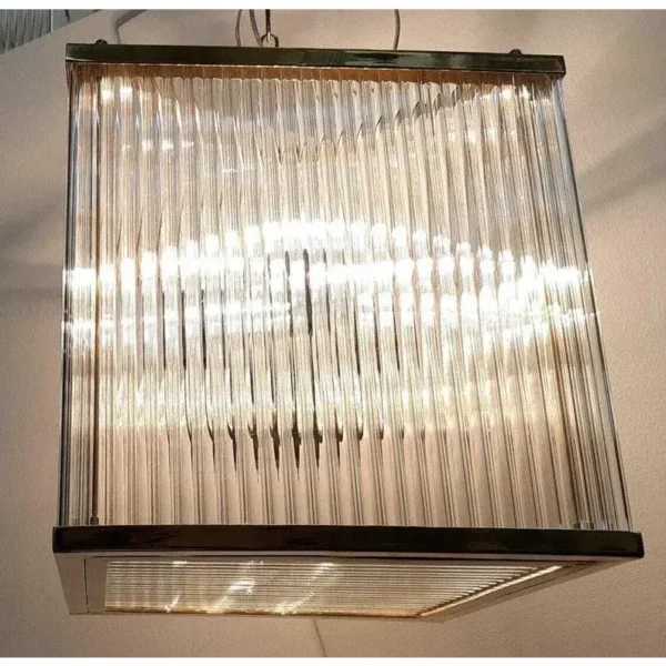 Vintage Art Deco Skyscraper Rod Ship Chandelier in Brass & Glass