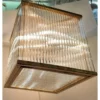 Vintage Art Deco Skyscraper Rod Ship Chandelier in Brass & Glass