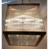 Vintage Art Deco Skyscraper Rod Ship Chandelier in Brass & Glass