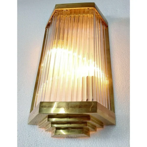 Vintage Art Deco Skyscraper Rod Ship Light Wall Sconces Fixture in Brass & Glass