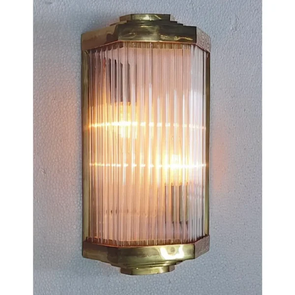 Vintage Art Deco Skyscraper Rod Ship Light Wall Sconces Fixture in Brass & Glass