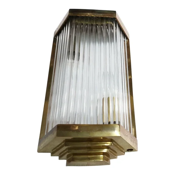 Vintage Art Deco Skyscraper Rod Ship Light Wall Sconces Fixture in Brass & Glass