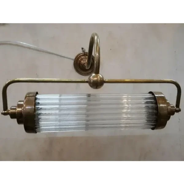 Vintage Art Deco Skyscraper Wall Sconce in Brass Lamp; Clear Glass