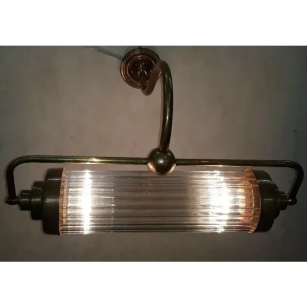 Vintage Art Deco Skyscraper Wall Sconce in Brass Lamp; Clear Glass