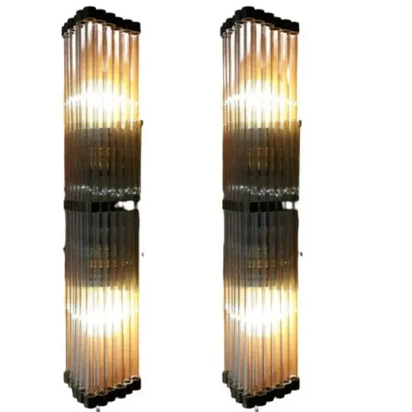 Vintage Art Deco Skyscraper Wall Sconces Fixture in Brass & Glass – a Pair