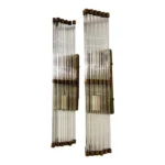 Vintage Art Deco Skyscraper Wall Sconces Fixture in Brass & Glass – a Pair