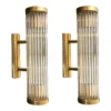Vintage Art Deco Skyscraper Wall Sconces Fixture in Brass & Glass Rod Ship Light – a Pair