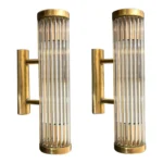 Vintage Art Deco Skyscraper Wall Sconces Fixture in Brass & Glass Rod Ship Light – a Pair