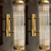 Vintage Art Deco Skyscraper Wall Sconces Fixture in Brass & Glass Rod Ship Light – a Pair