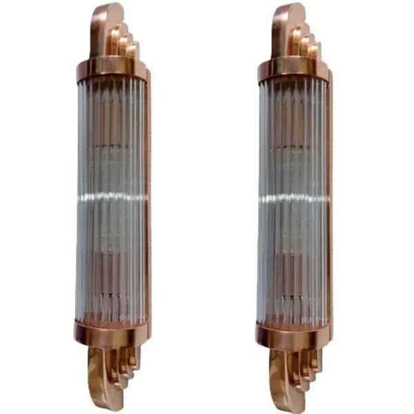 Vintage Art Deco Skyscraper Wall Sconces Fixture in Copper Brass & Glass – a Pair