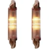 Vintage Art Deco Skyscraper Wall Sconces Fixture in Copper Brass & Glass – a Pair
