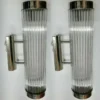 Vintage Art Deco Wall Sconces in Nickel Brass Lamp; Clear Glass – a Pair