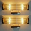 Vintage Art Deco Wall Sconces in Nickel Brass Lamp; Clear Glass – a Pair