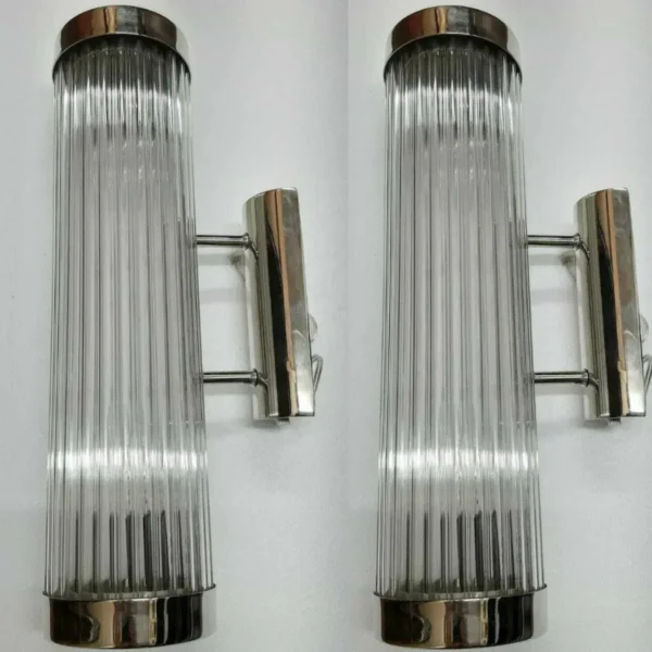 Vintage Art Deco Wall Sconces in Nickel Brass Lamp; Clear Glass – a Pair
