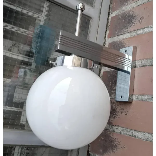 Vintage Art Deco Wall Sconces in Nickel Brass & Milk Glass Shade