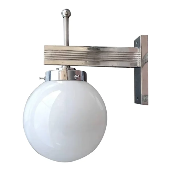 Vintage Art Deco Wall Sconces in Nickel Brass & Milk Glass Shade