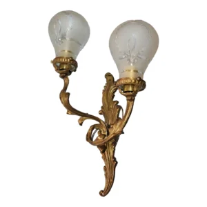 Vintage Art Nouveau Wall Sconce in Brass & Frosted Glass Shade Ship Light