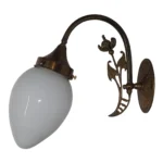 Vintage Art Nouveau Wall Sconces Fixture Brass & Milk Glass Shade Ship Light