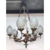 Vintage Victorian Art Deco Nouveau Mermaid Ceiling Hanging Chandelier, Brass & Star Glass Shade