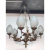 Vintage Victorian Art Deco Nouveau Mermaid Ceiling Hanging Chandelier, Brass & Star Glass Shade