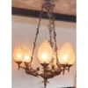 Vintage Victorian Art Deco Nouveau Mermaid Ceiling Hanging Chandelier, Brass & Star Glass Shade