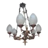 Vintage Victorian Art Deco Nouveau Mermaid Ceiling Hanging Chandelier, Brass & Star Glass Shade