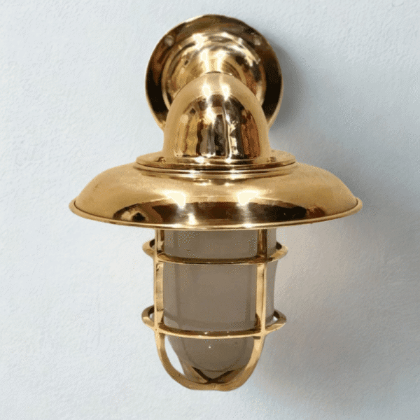 Nautical Maritime Milk Glass Brass Wall Light Fixture with Shade Vintage