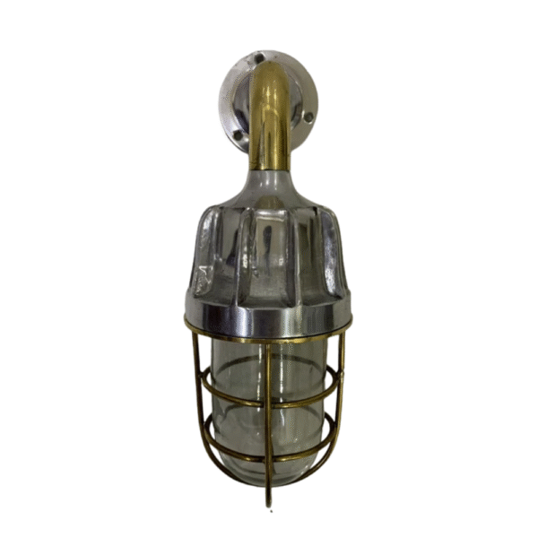 Antique Industrial Style Swan Neck Aluminum & Brass Wall Sconce Light Fixture 2 pieces