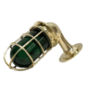 Vintage Brass Marine Green Glass Wall Light – Nautical Industrial Passage Cage Lamp