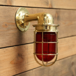 Vintage Nautical Brass Marine Red Glass Cage Wall Light – Industrial Ship Passage Lamp