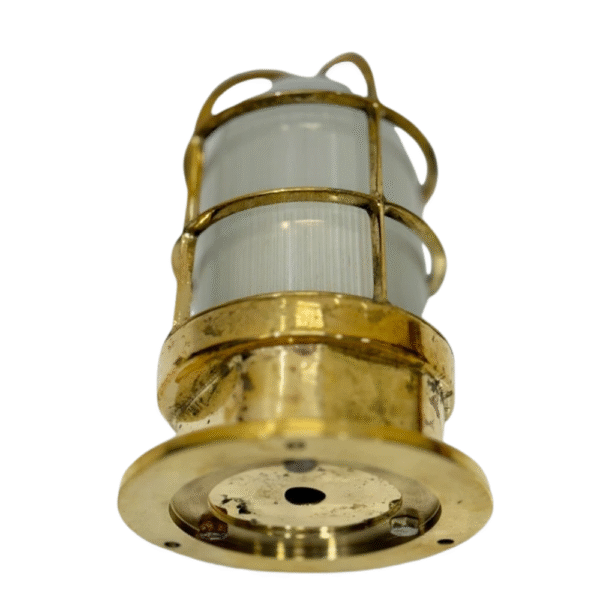 Vintage-Style Brass Bulkhead Ceiling Light – Nautical Ship Lamp with Frosted Glass