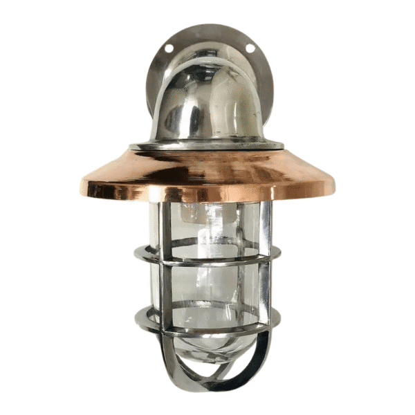 Nautical Marine Bulkhead Light Swan Style Aluminum Wall Light Copper Shade 2 pieces
