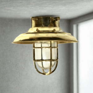 Nautical Ship Marine Brass Bulkhead Ceiling Light Fixture – Shade & Junction Box