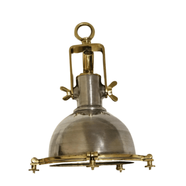 ANTIQUE EXTERIOR PENDANT HANGING LIGHT FIXTURE NAUTICAL ALUMINUM & BRASS