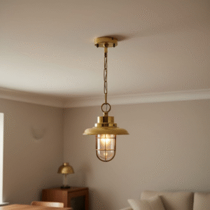 Vintage Style Outdoor Ceiling Pendant Light Antique Brass Screen Design