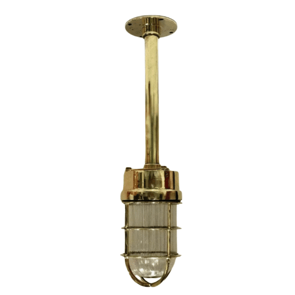 Solid Brass Nautical Ceiling Pendant Light – Vintage Marine Industrial Cage Light Fixture for Home & Commercial Decor
