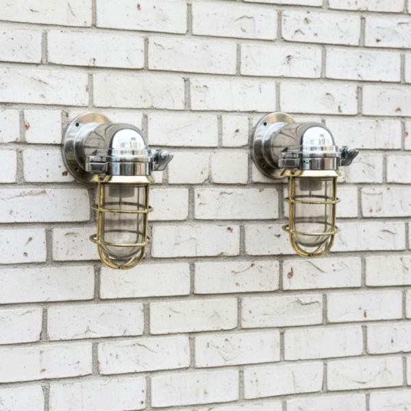 Nautical Naval Patt Aluminium Passageway Wall Light With Brass Cage 2 pieces