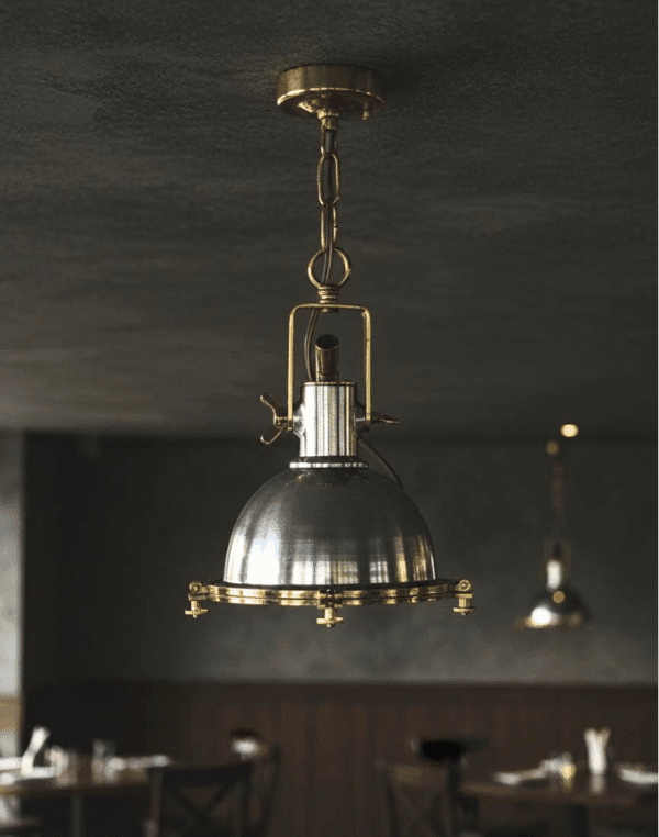 ANTIQUE EXTERIOR PENDANT HANGING LIGHT FIXTURE NAUTICAL ALUMINUM & BRASS