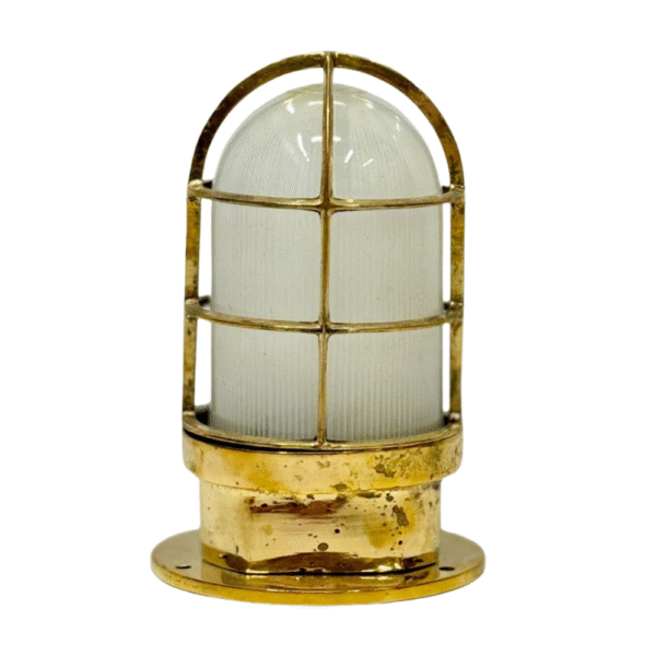 Vintage-Style Brass Bulkhead Ceiling Light – Nautical Ship Lamp with Frosted Glass