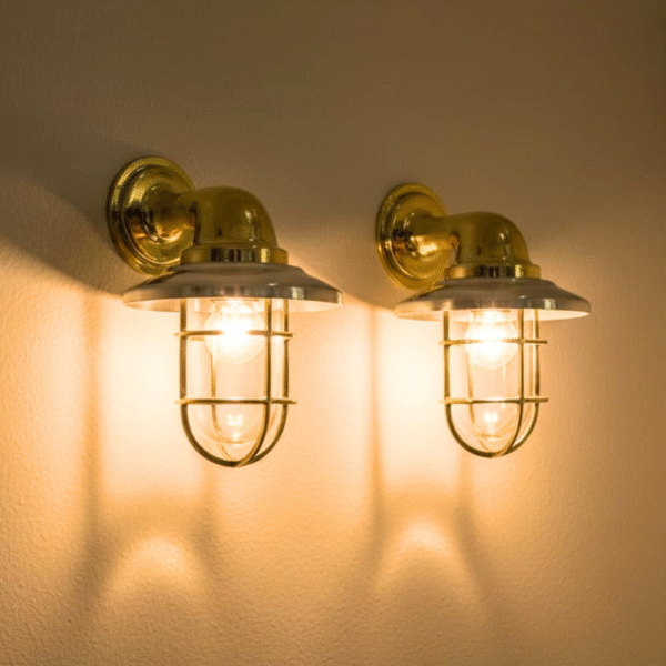 Nautical Style Brass Wall Sconce Bulkhead Light with Aluminum Shade 2 pieces