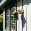 Vintage Nautical Brass Wall Light with Green Glass | Marine Bulkhead Fixture