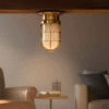 Vintage-Style Brass Bulkhead Ceiling Light – Nautical Ship Lamp with Frosted Glass