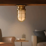 Vintage-Style Brass Bulkhead Ceiling Light – Nautical Ship Lamp with Frosted Glass