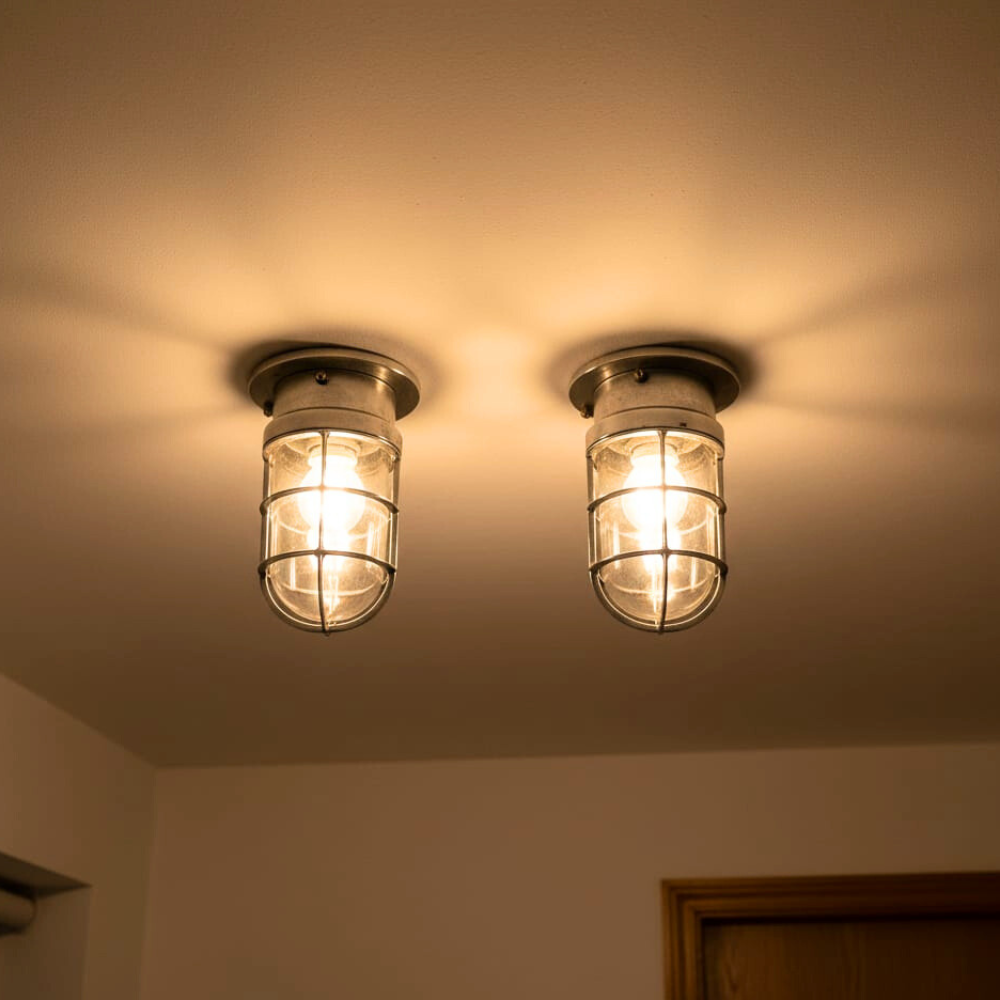 Restored nautical bulkhead ceiling light