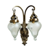 Antique reproduction brass double-arm wall sconce with cut glass shades