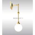 Art Deco brass hanging wall sconce with milk glass globe