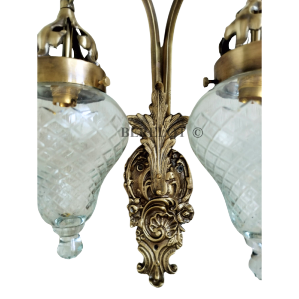 Antique Brass Double Wall Sconce with Cut Glass Shades | Vintage Ornate Twin Arm Lamp
