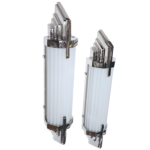 Pair of nickel Art Deco wall sconces with milk glass rods