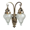 Antique Brass Double Wall Sconce with Cut Glass Shades | Vintage Ornate Twin Arm Lamp